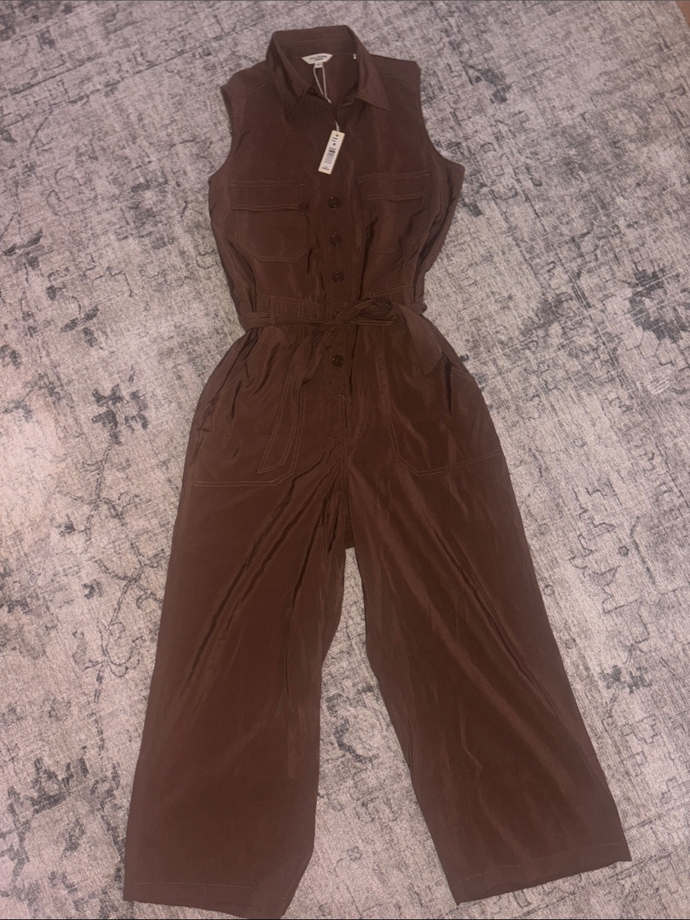 Max Studio Brown Sleeveless Utility Jumpsuit with Tie Waist - Picture 1 of 8